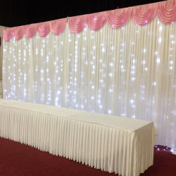 6M Pleated White Wedding Backdrop Curtain with Baby Pink Swag
