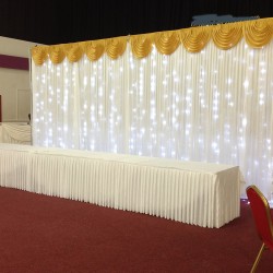 6m White Wedding Backdrop Curtain with Gold Detachable Swag
