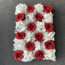 Hydrangea and Rose Flower Wall Panel - Red and White